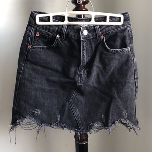 Topshop high waisted distressed denim skirt